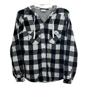 Columbia Hooded Plaid Button Down Shirt